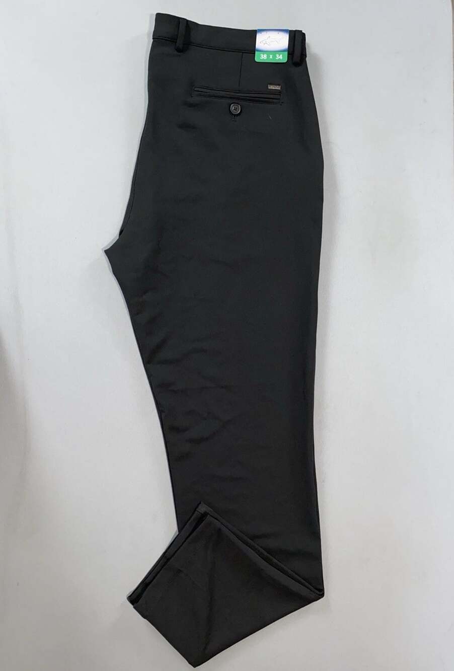 Greg Norman Flat Front Texture Striped Chino Tech Pants in Black. Men's 38X34.